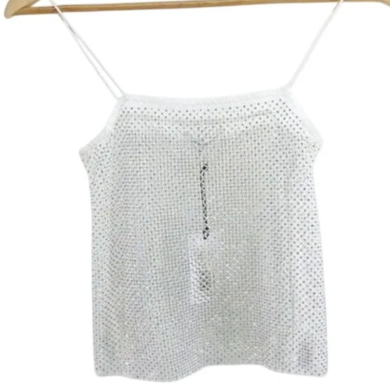 NWT WeWoreWhat Crystal Sheer Mesh Cami Mini Rhinestone Embellishments XXS White - Image 2