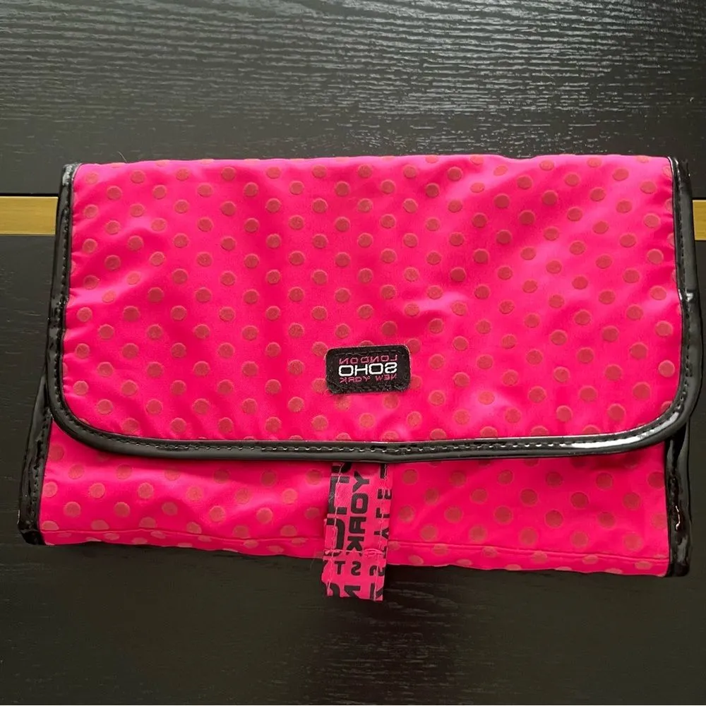 SOHO London Soho New York Pink Polka Dot Hanging Travel Makeup Bag Organizer EUC - Image 3