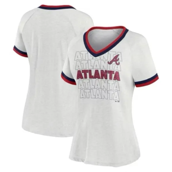 NWOT Majestic Atlanta Braves Double Ringer V-neck T-shirt - Image 2