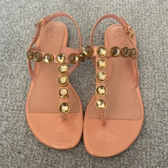Tory Burch Patent Jeweled Sandals Sz 7.5 - Image 2