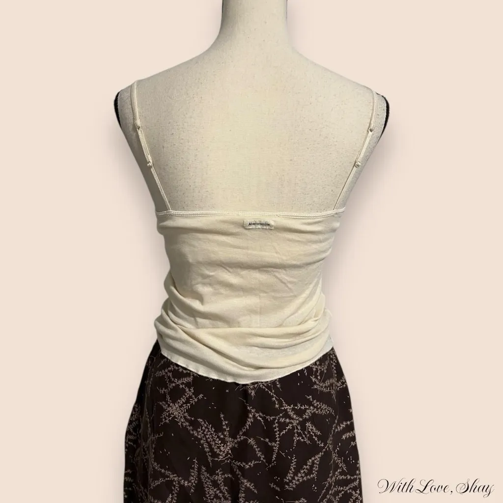 Y2K Abercrombie & Fitch cream square neck cami with mesh and sequin detail! - Image 3