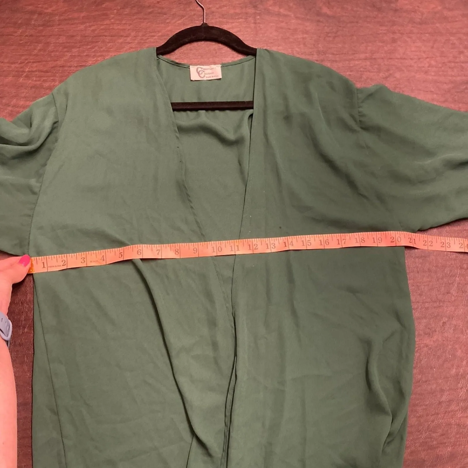 Christian Caliendo Flounce Lace Sleeve Chiffon Cardigan Shrug Emerald Green Med - Image 6