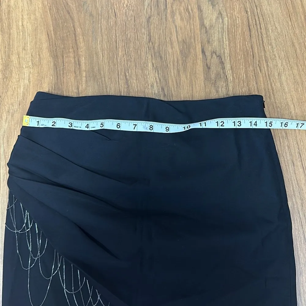 Black Side Ruched Mini Skirt with Chain Details. Sz 2 - Image 6