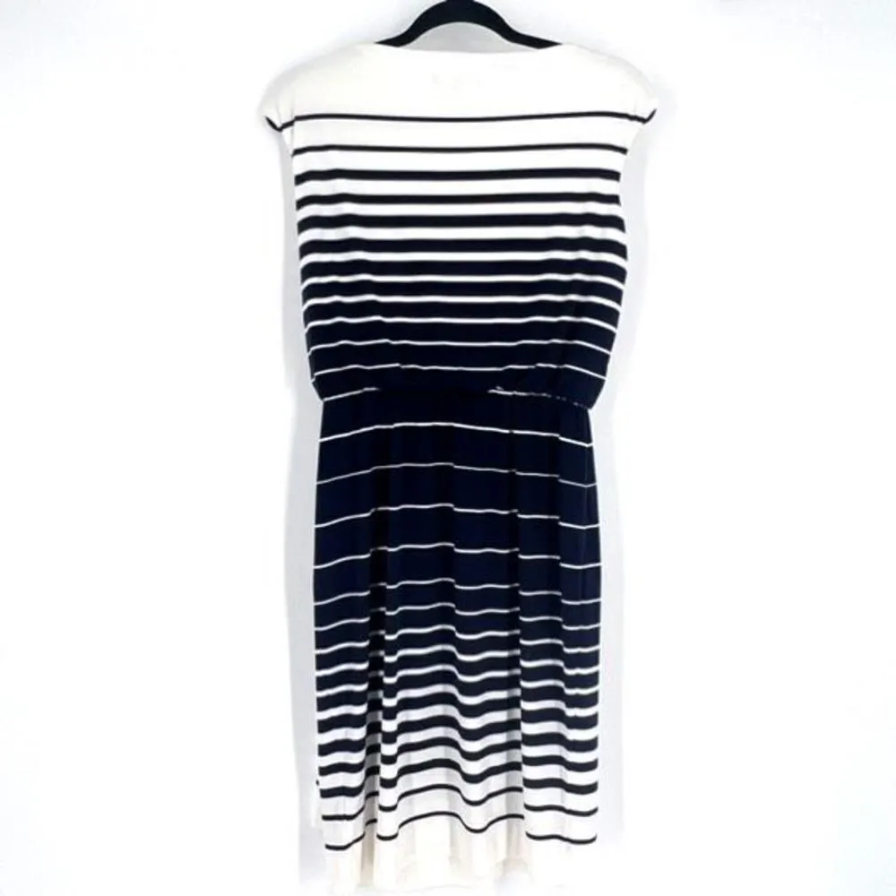 Lauren Ralph Lauren‎ Women's Cap Sleeve Striped A-Line Dress White Blue Size 6 - Image 2