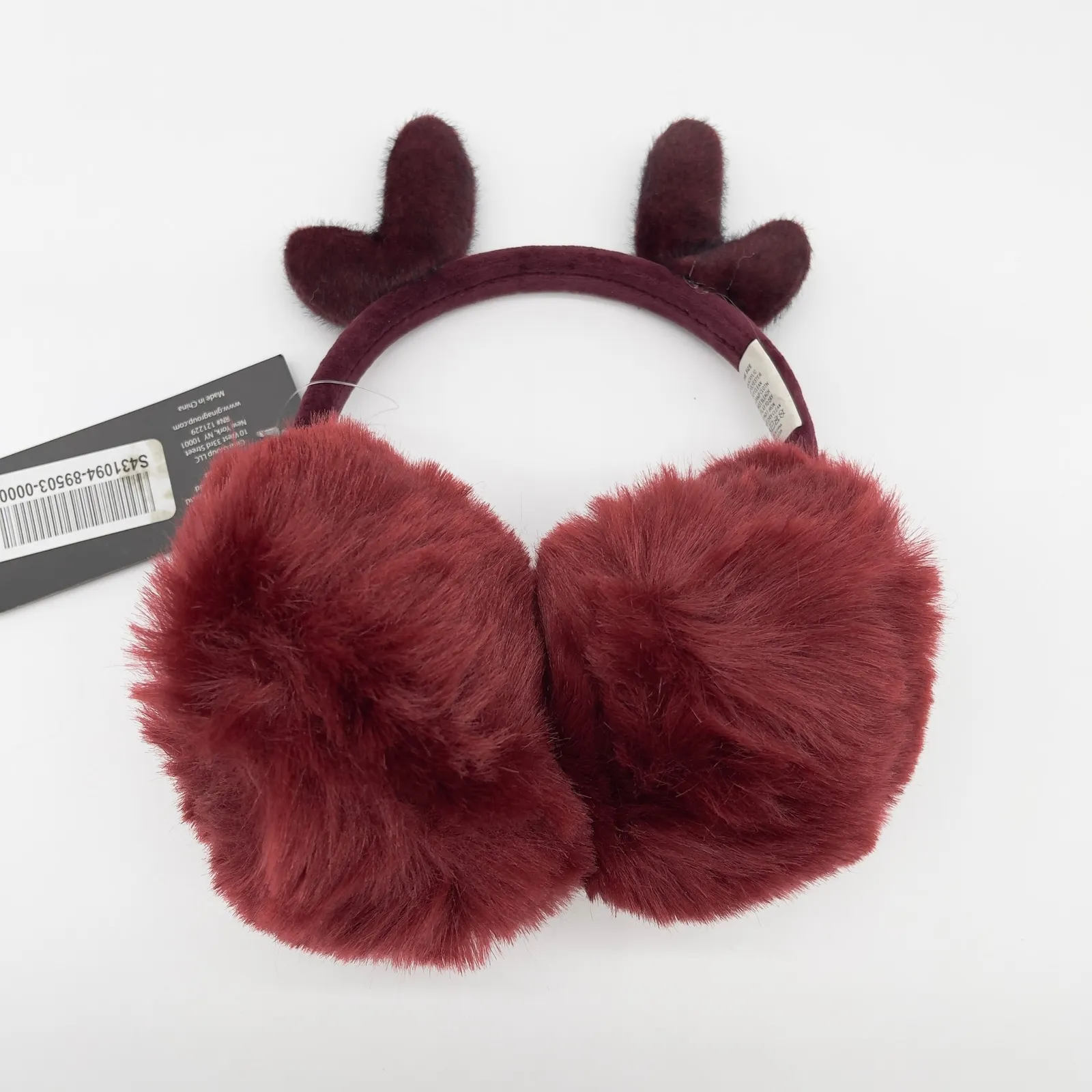Herve Benard Faux Fur Earmuffs Antlers OS Winter Après Ski Festive Reindeer Red - Image 5