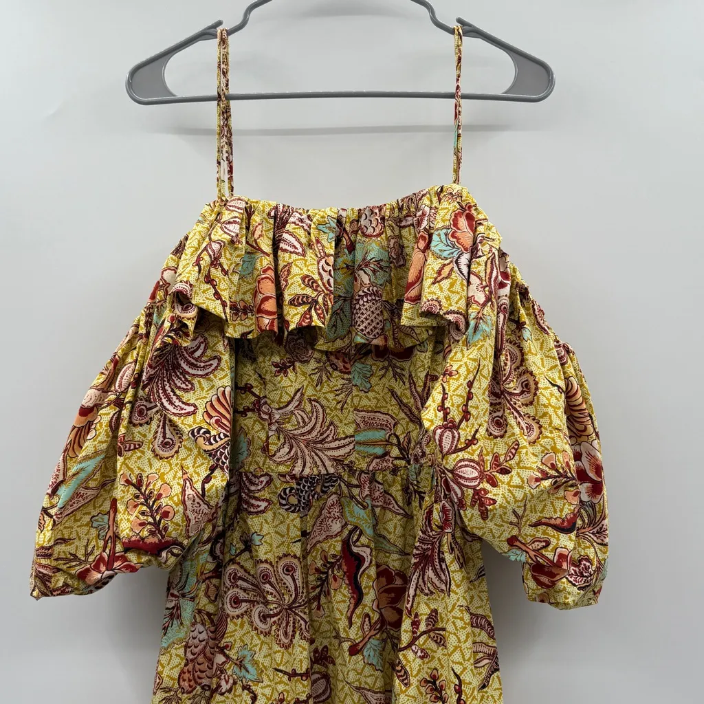 Ulla Johnson Lila Off The‎ Shoulder Yellow Multicolor Floral Mini Dress Sz 10 - Image 4
