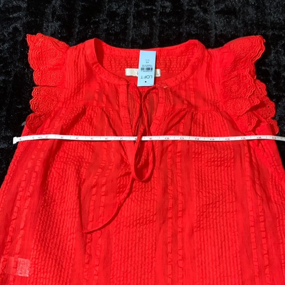 Women's LOFT Ann Taylor Striped Ruffle Sleeve Tie Neck Top Size XS Petite NWT - Image 7