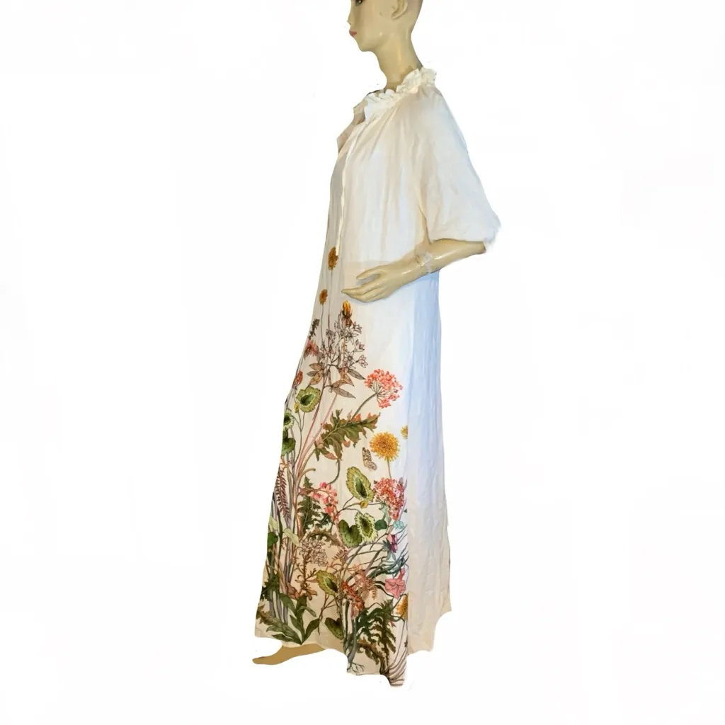 I.N.C. CREAM & GREEN BOTANICAL PRINT KAFTAN STYLE MAXI DRESS NWT (M) Size M - Image 3