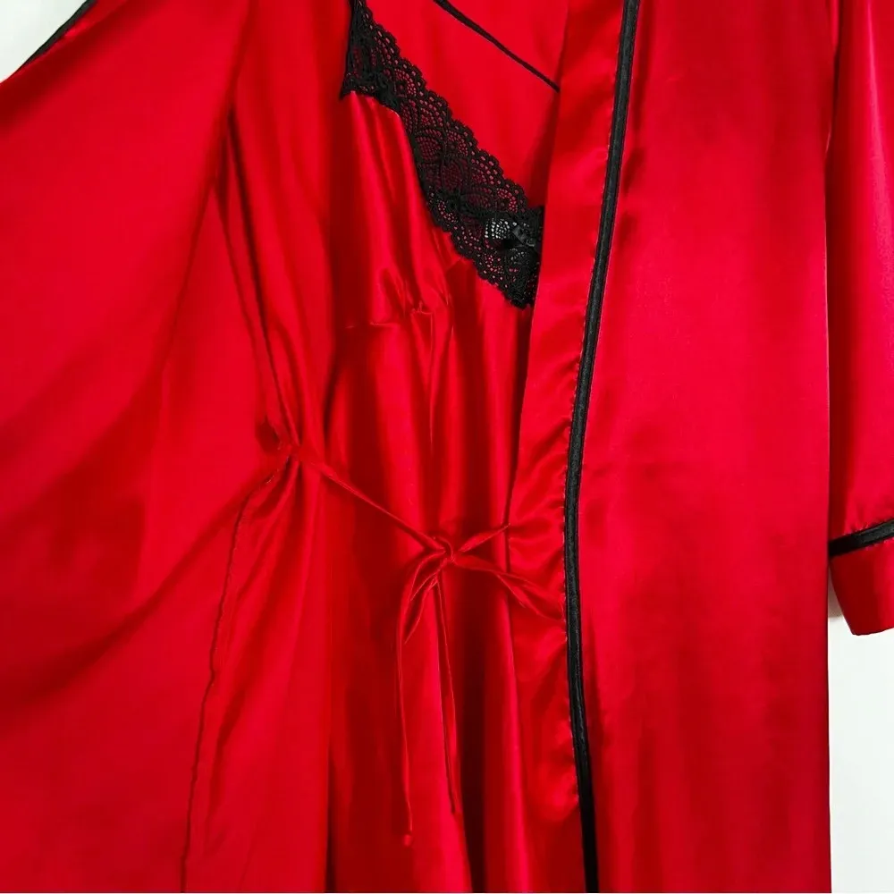 Linea Donatella Robe/Chemise Set Crimson Red Size Medium Polyester - Image 9