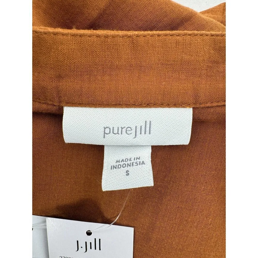 J.Jill Pure Linen Dress Sz S V-Neck Long Sleeve Lagenlook Copper Boho Beach NWT​ - Image 11