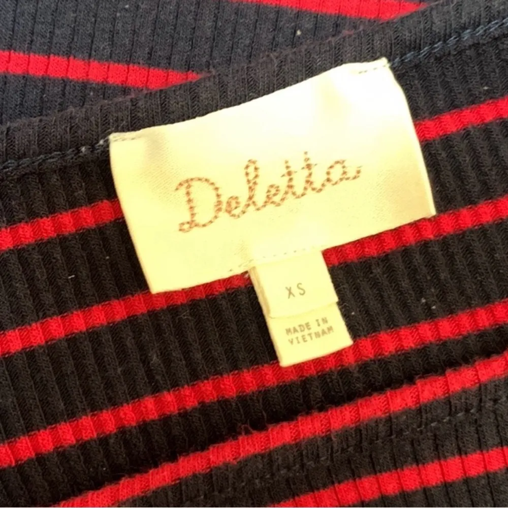 Anthropologie Deletta Navy and Red Striped Off the Shoulder Top XS - Image 9