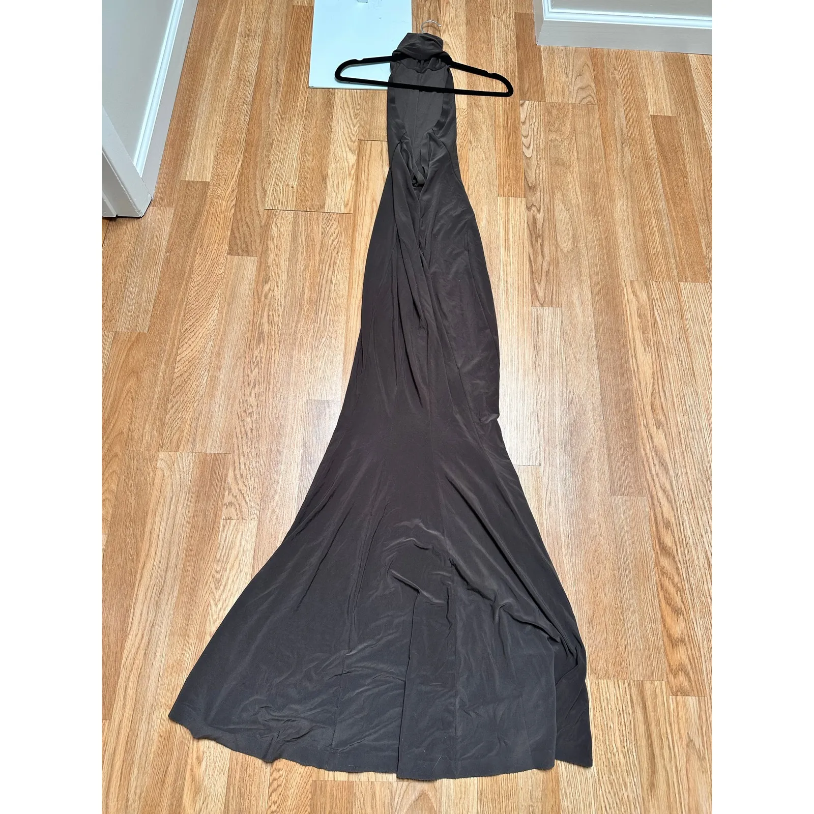 Norma Kamali Halter Turtle Fishtail Gown Chocolate Brown size Small - Image 6