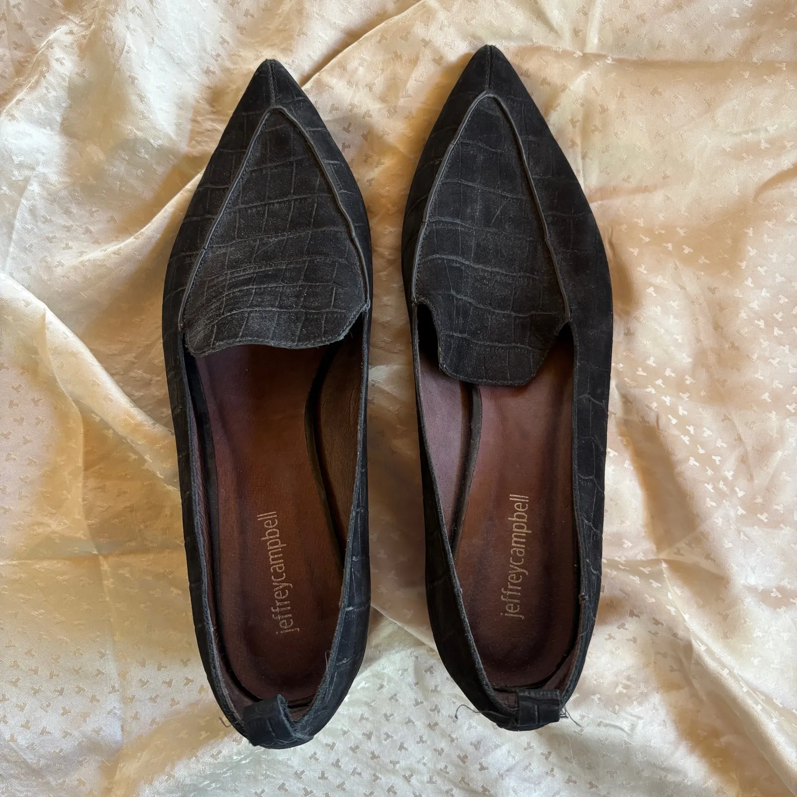 Jeffrey Campbell Viona W-D Suede Pointed Toe Loafers Heeled Leather Flats 9.5 - Image 2