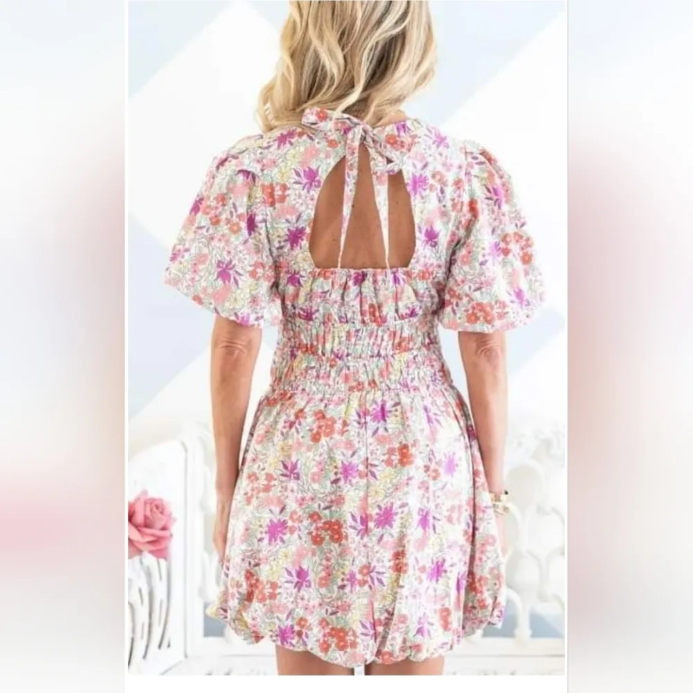 &Merci Puff Sleeve Floral Bubble Sleeve Dress Size Xl - Image 2