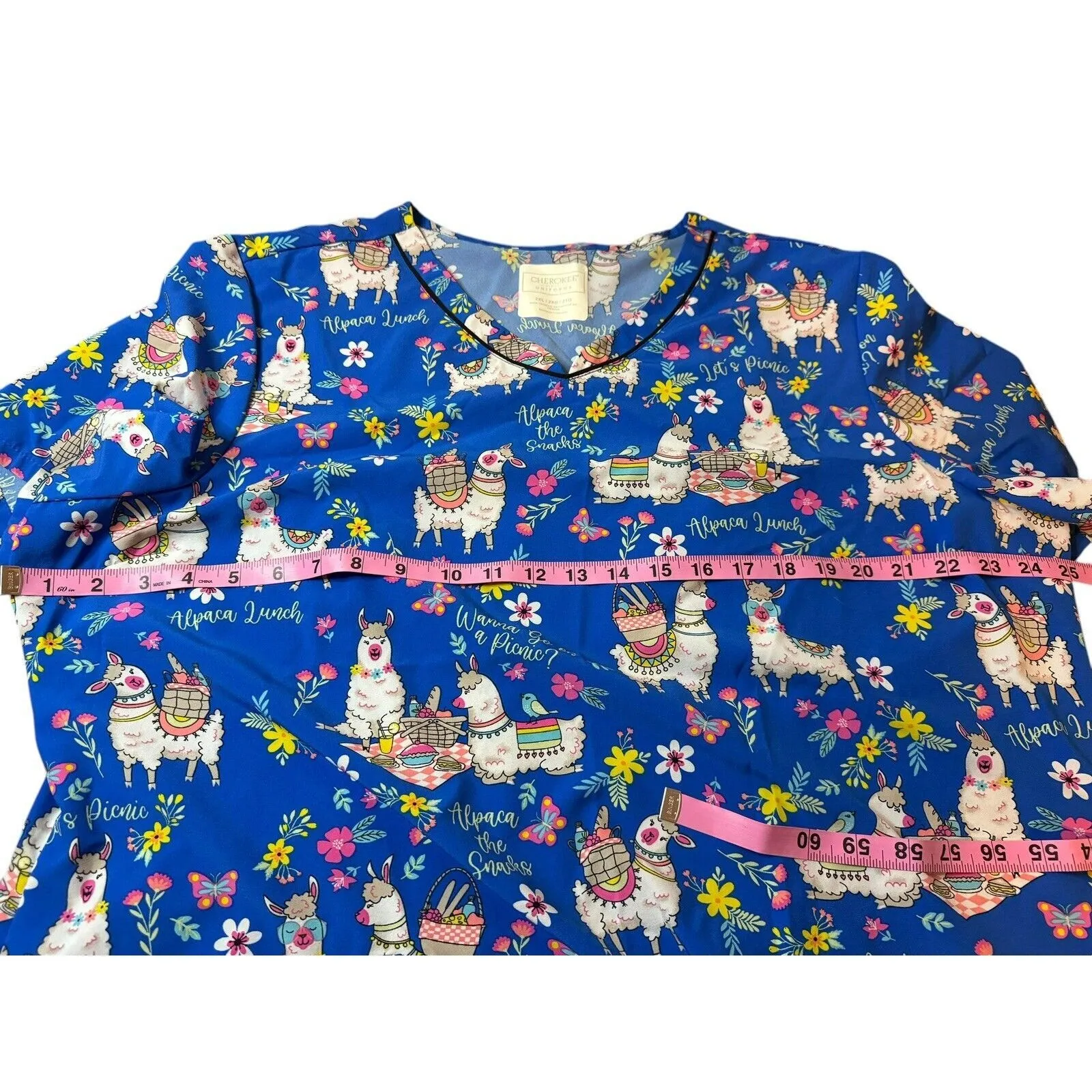 Alpaca Picnic Cherokee Scrubs Prints V Neck Top CK678 APPC Size 2XL Medical Vet - Image 5