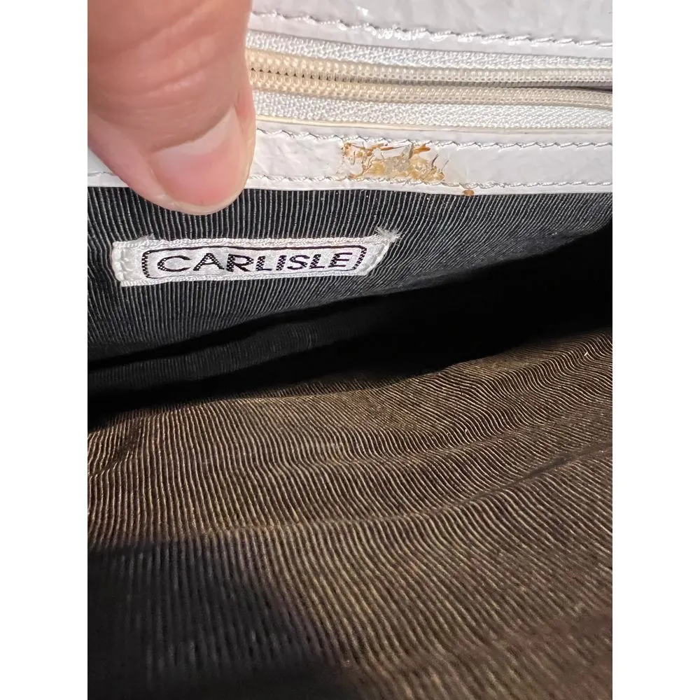 Carlisle Black & White Patent Leather Clutch w/Gold Hardware and‎ Buckle Detail - Image 7