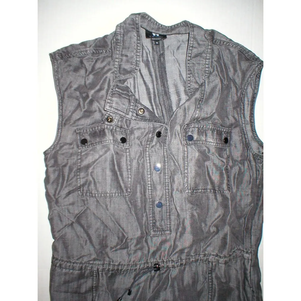 Womens NWT $298 Worth New York 10 Dress Gray Washed Down Denim Safari Dress Tenc - Image 2