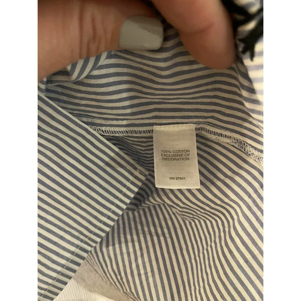 J, Jill Women’s XSmall Blue Stripe Button Down Blouse Floral Embroidered NEW - Image 9