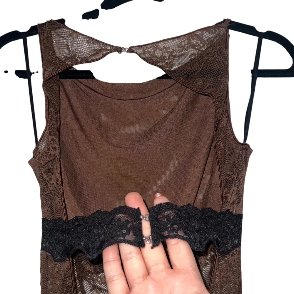 NEW NWT Bec + Bridge Loani Lace Open Back Mini Dress In Chocolate & Black - Image 8