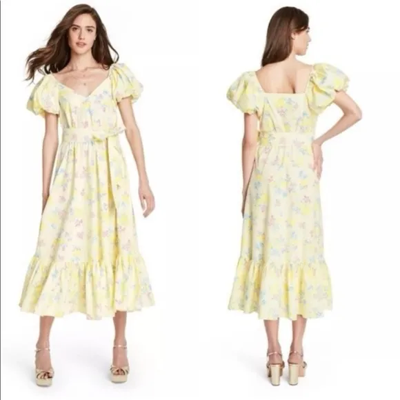 LoveShackFancy For Estelle Puff Sleeve Dress Yellow Floral Cottage Size 2 - Image 2