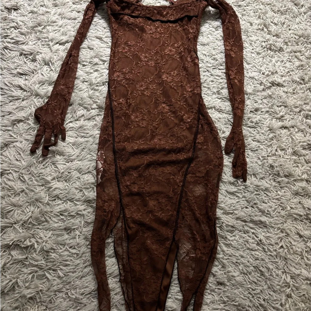 PrettyLittleThing Chocolate Lace Underwired Dress Size 2 - Image 11