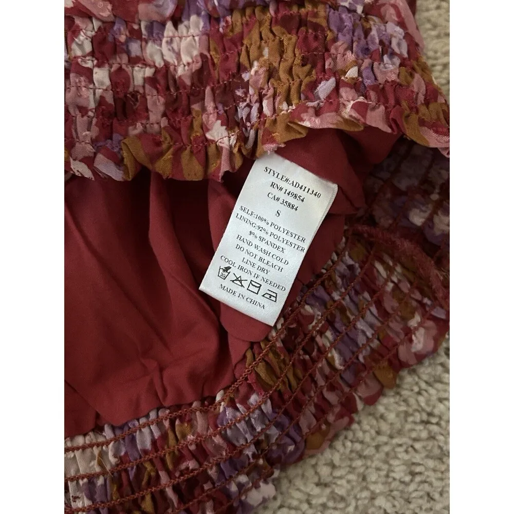 Sadie & Sage Cropped Floral Mock Neck Boho Girly Cute Blouse Top Size Small Pink - Image 10