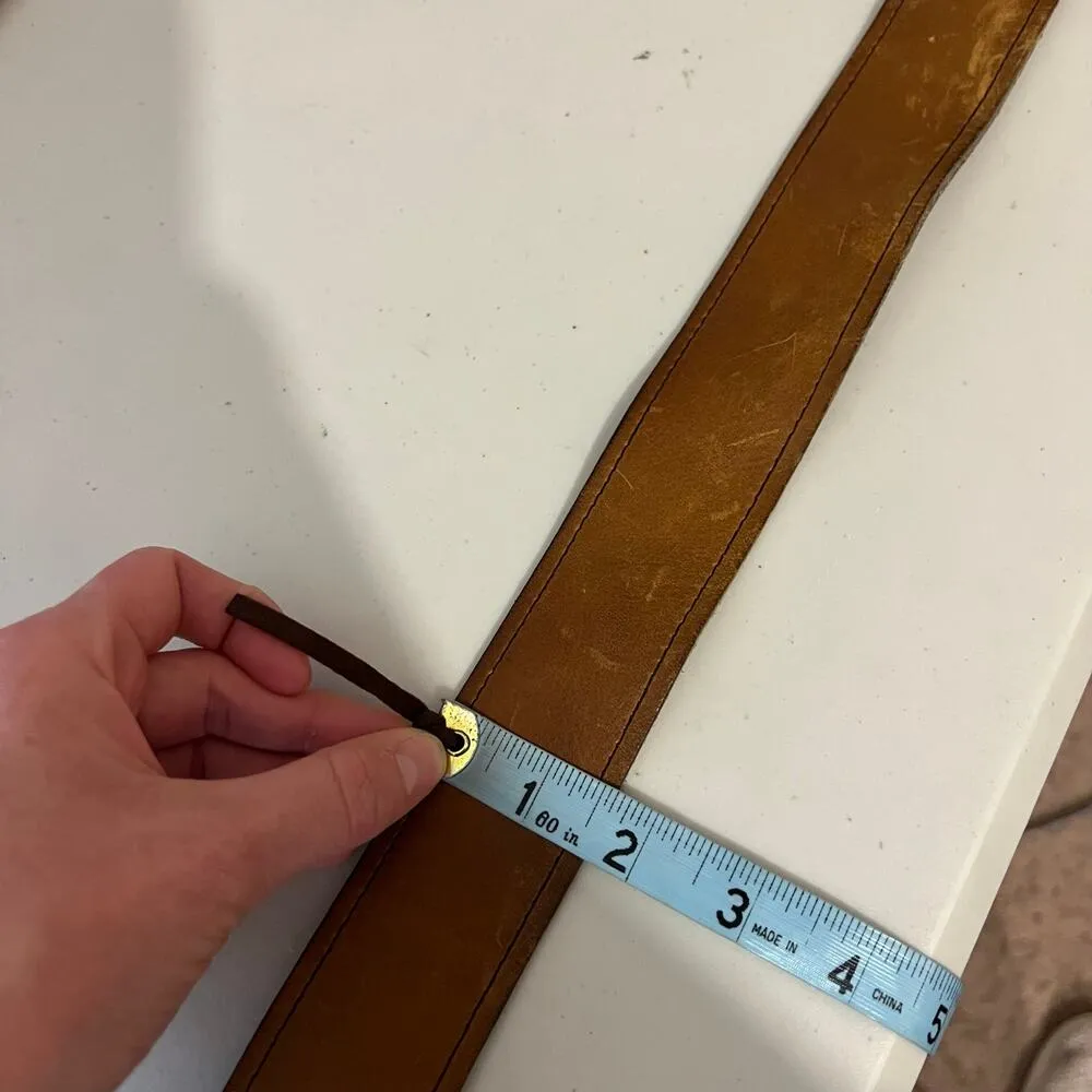 Vintage 90s Soft Tan Genuine Leather Chunky Brass Buckle Belt Size M/L Size M - Image 9