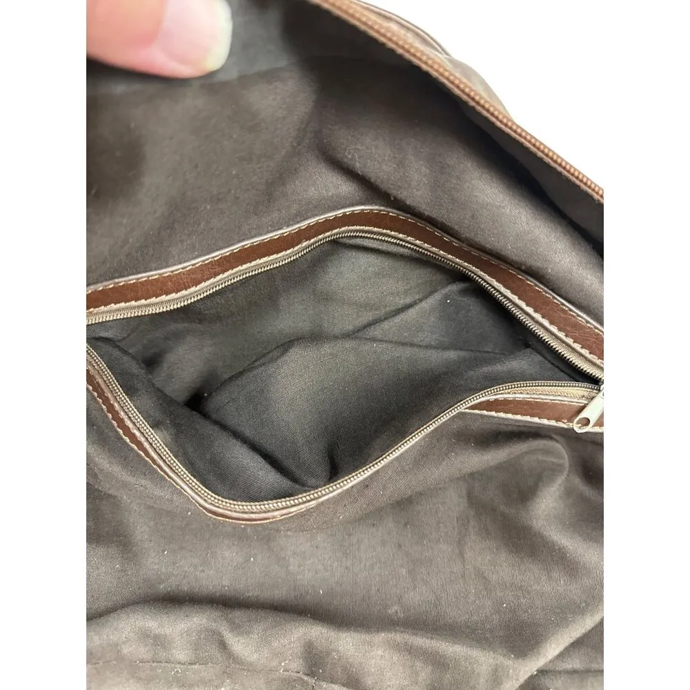 Vintage Brown Leather Studded Hobo Shoulder Bag With Brass Accents SKU 7231 - Image 9