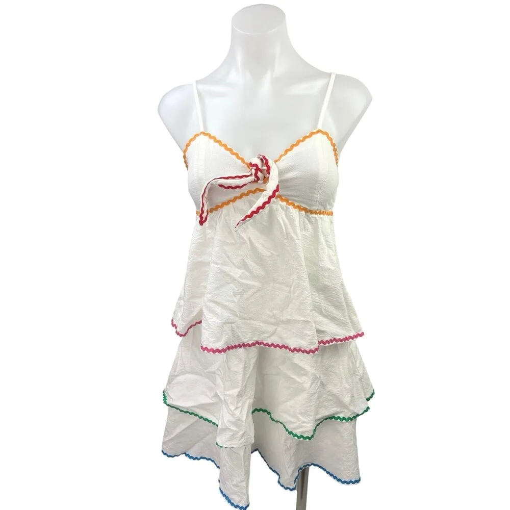 SBetro White Ruffle Tiered Sleeveless Boho Camisole Cami Mini A Line Dress Sz S - Image 5