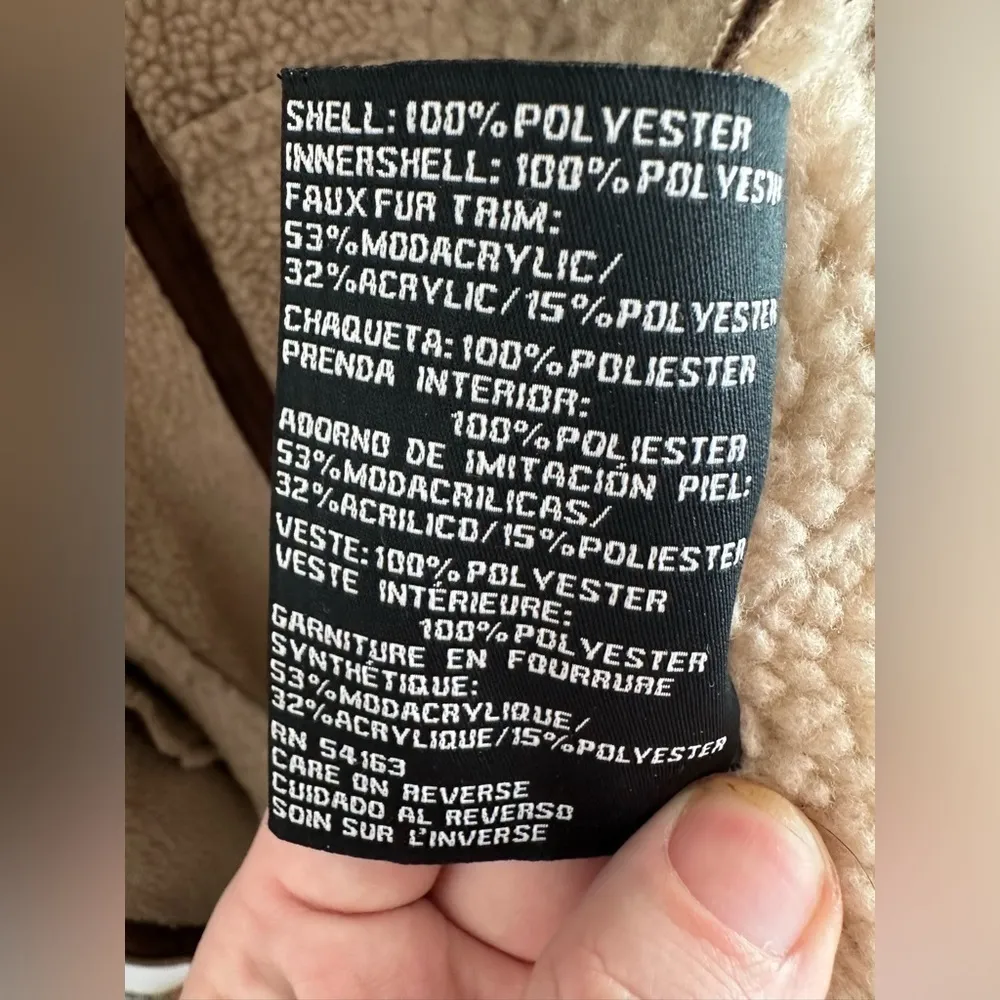 VTG Guess Coat Womens Large Y2K Faux Sherpa Fur Suede Long Length Brown Mob Wife - Image 4