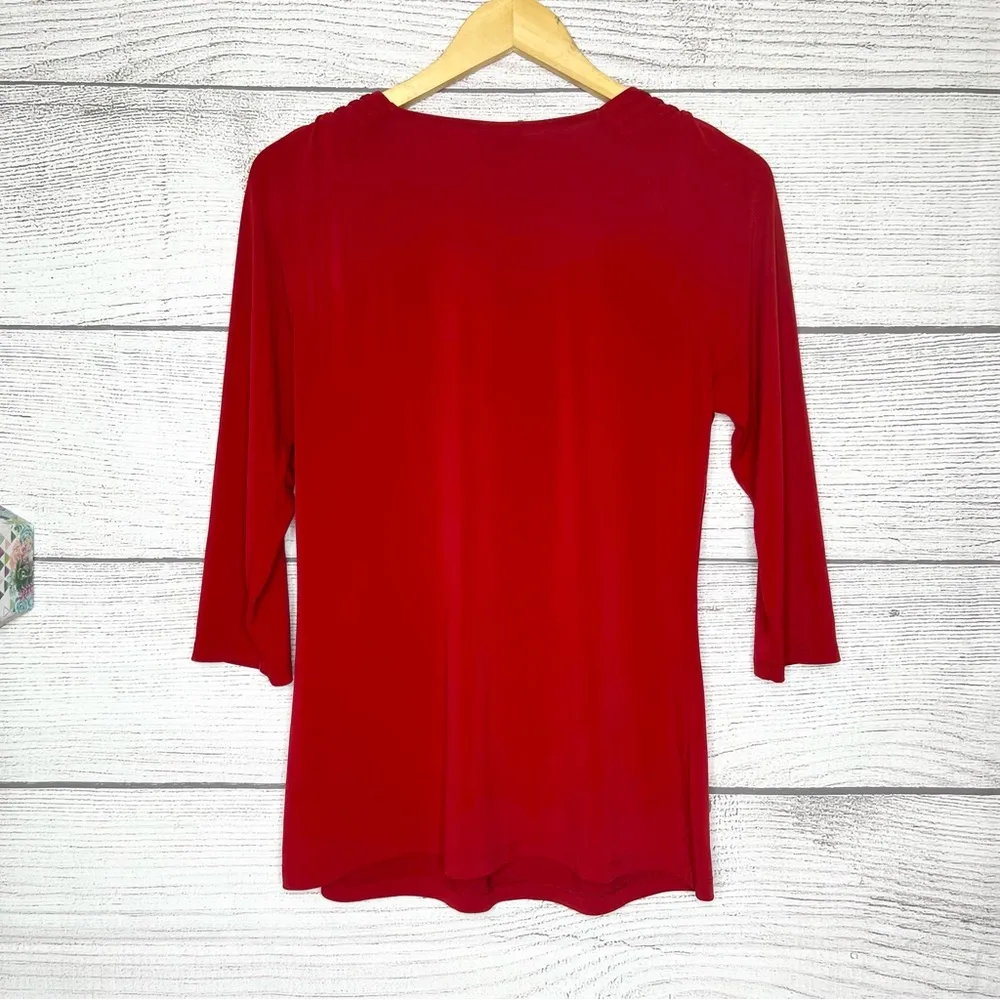 Worthington Sexy Red Double Tie Keyhole 3/4 Sleeve Blouse Top Size Large - Image 6