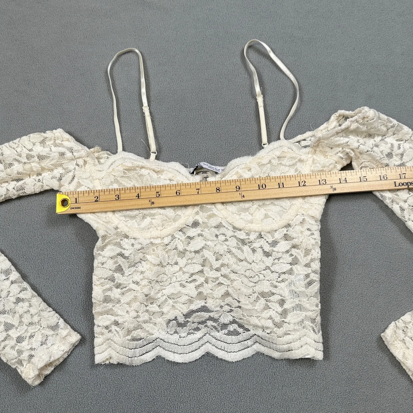 NWOT Zara Lace Crop Top M Off Shoulder Long Sleeve Ivory Sweetheart Blouse - Image 3