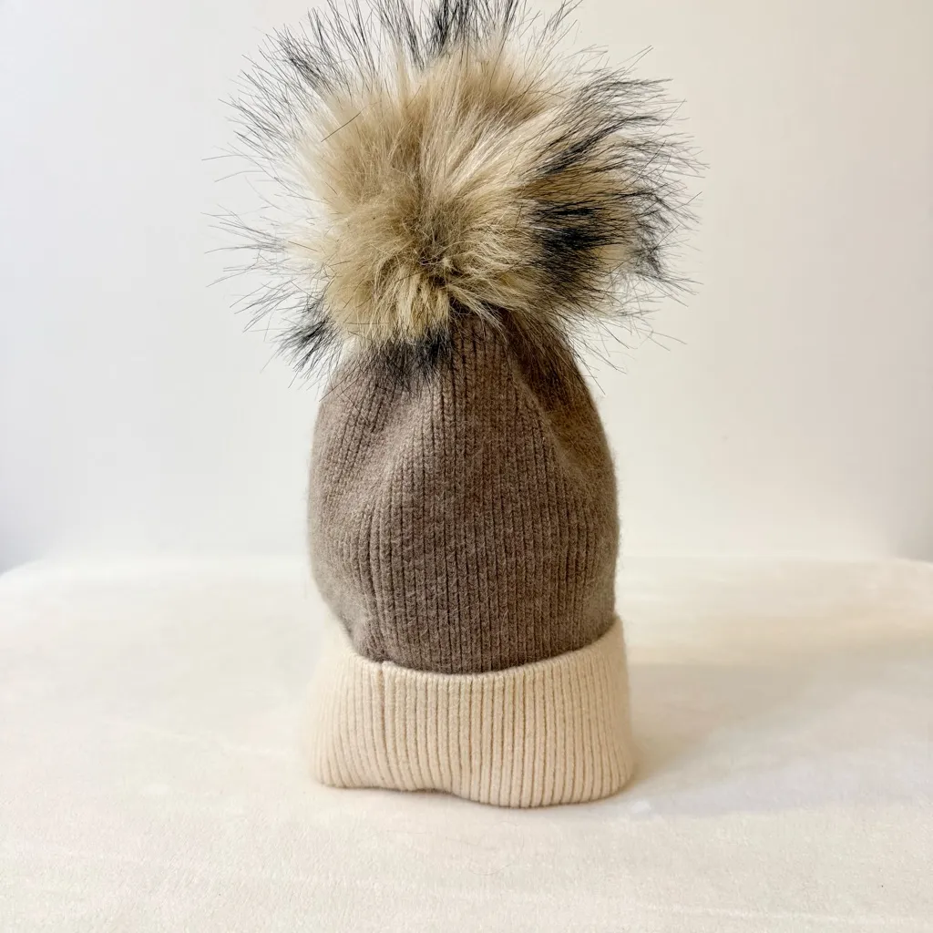 Norla Canada Cream Taupe Alpaca Wool Blend Pom Pom Winter Hat O/S Tan - Image 3