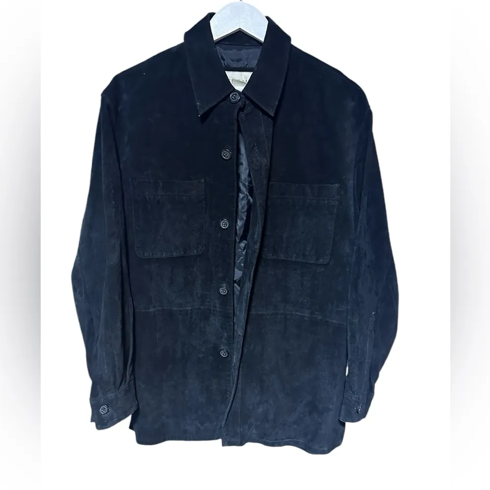 Trendy Unisex Shacket Shirt Jacket Suede Rugged Black Small Boho Chic - Image 3