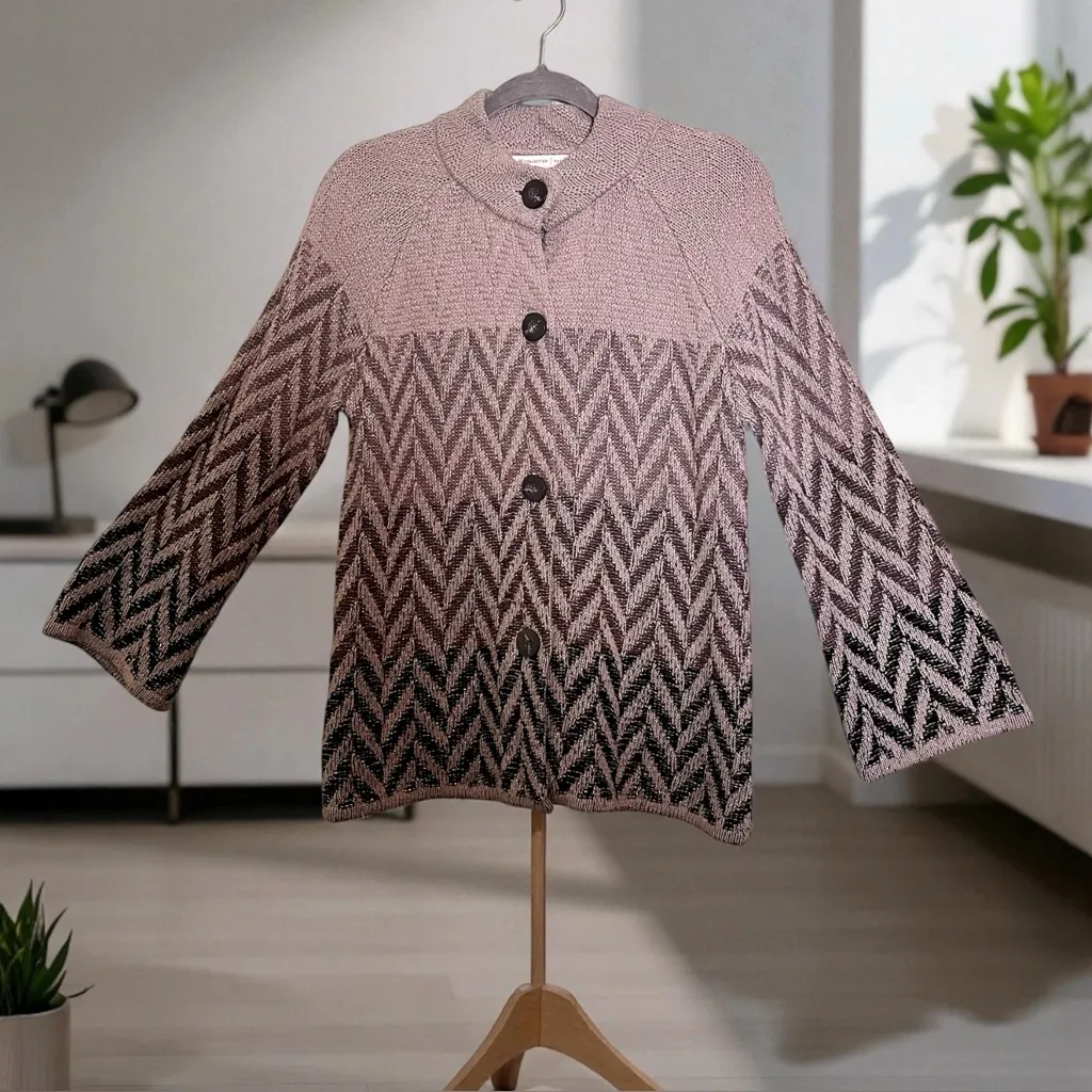 JM Collection Chevron Chunky Knit Cardigan. Size PM - Image 2
