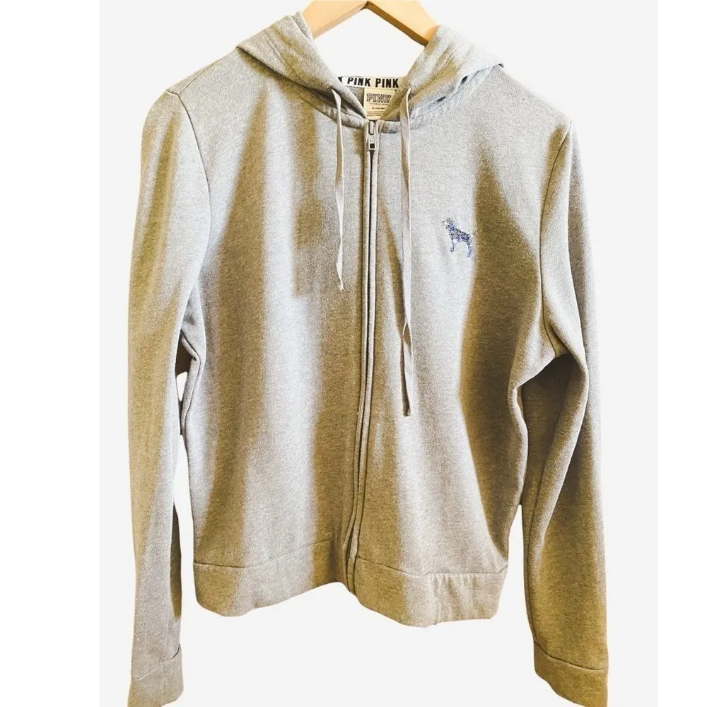 Pink Victoria Secret Cotton Fleece Zipper Jacket SZ M - Image 4