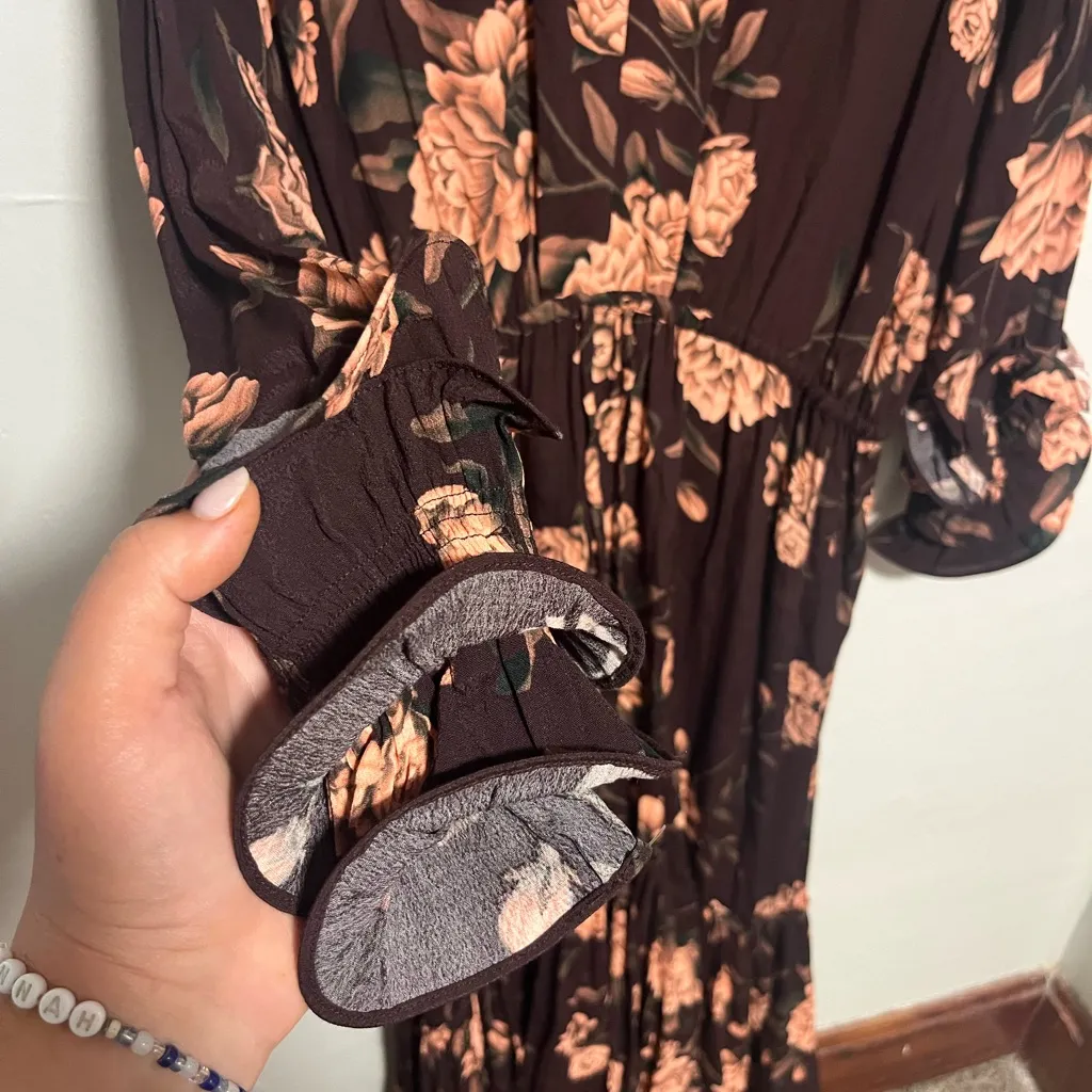 H&M Black and Pink Floral Long Sleeve Dress - Image 2