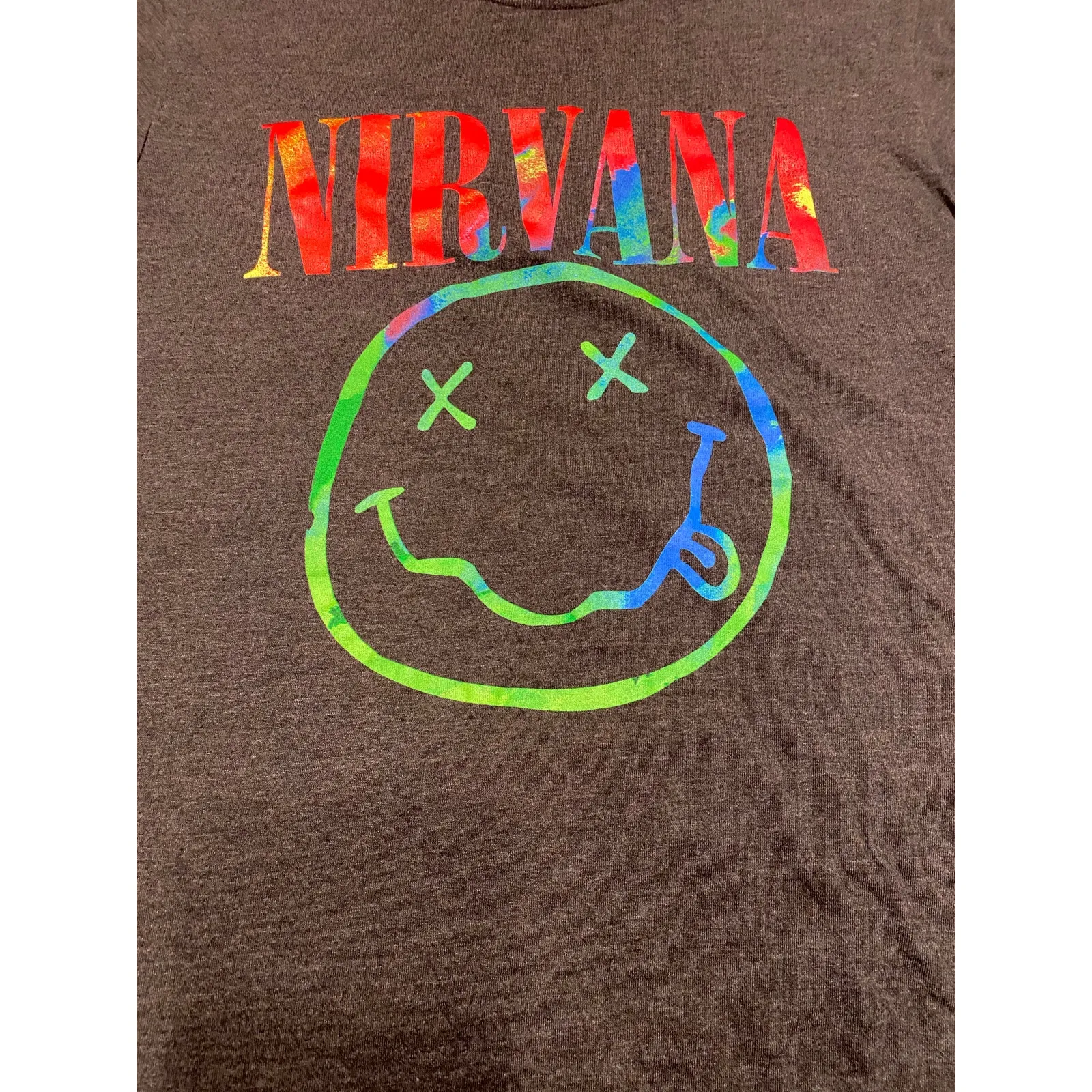 Nirvana Tie Dye Dazed‎ Smiley Face Heather Gray Short Sleeve Size XS Grunge Band - Image 2