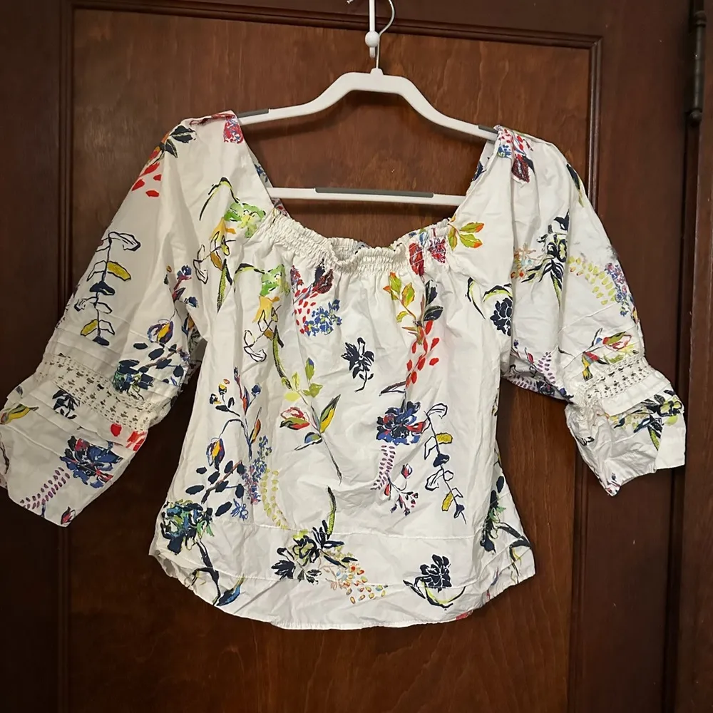 Tanya Taylor Stassi White Floral Crochet Trim Cotton Top Size 0 - Image 3