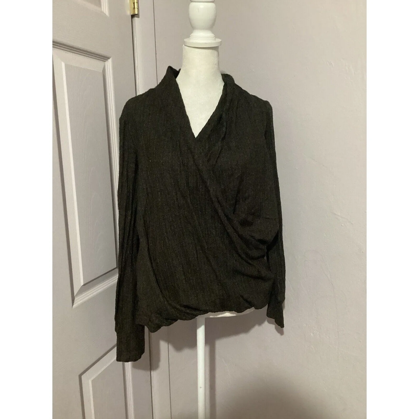 Maeve Rafela Hacci Surplice Dark Brown Wrap Knit Sweater M - Image 2