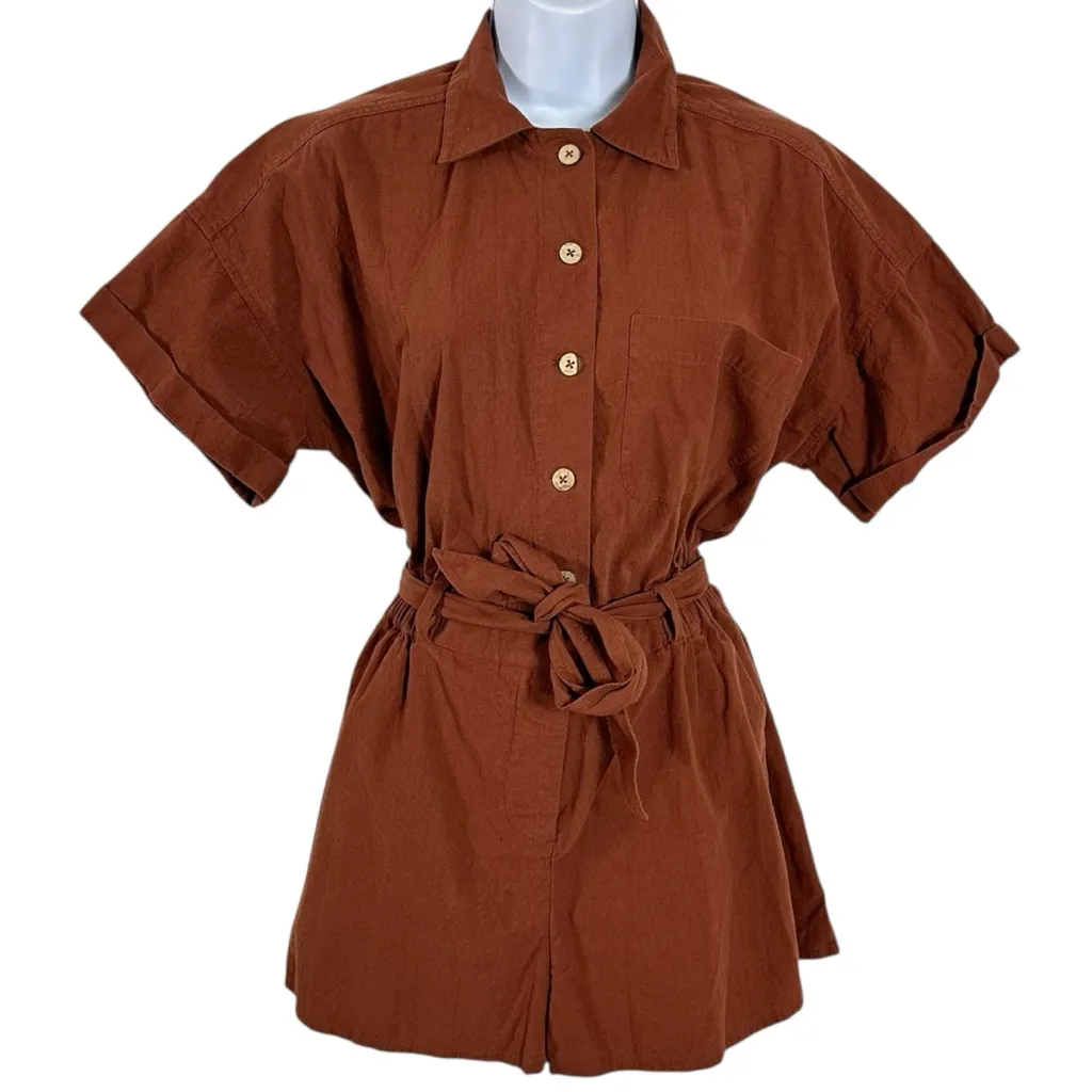 Free People Free-est No Plans Romper in Brown Size Small Utility Bohemian - Image 3