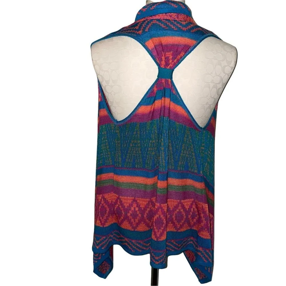 Say What open front lightweight shawl cardigan vest multicolor aztec print sz L - Image 3