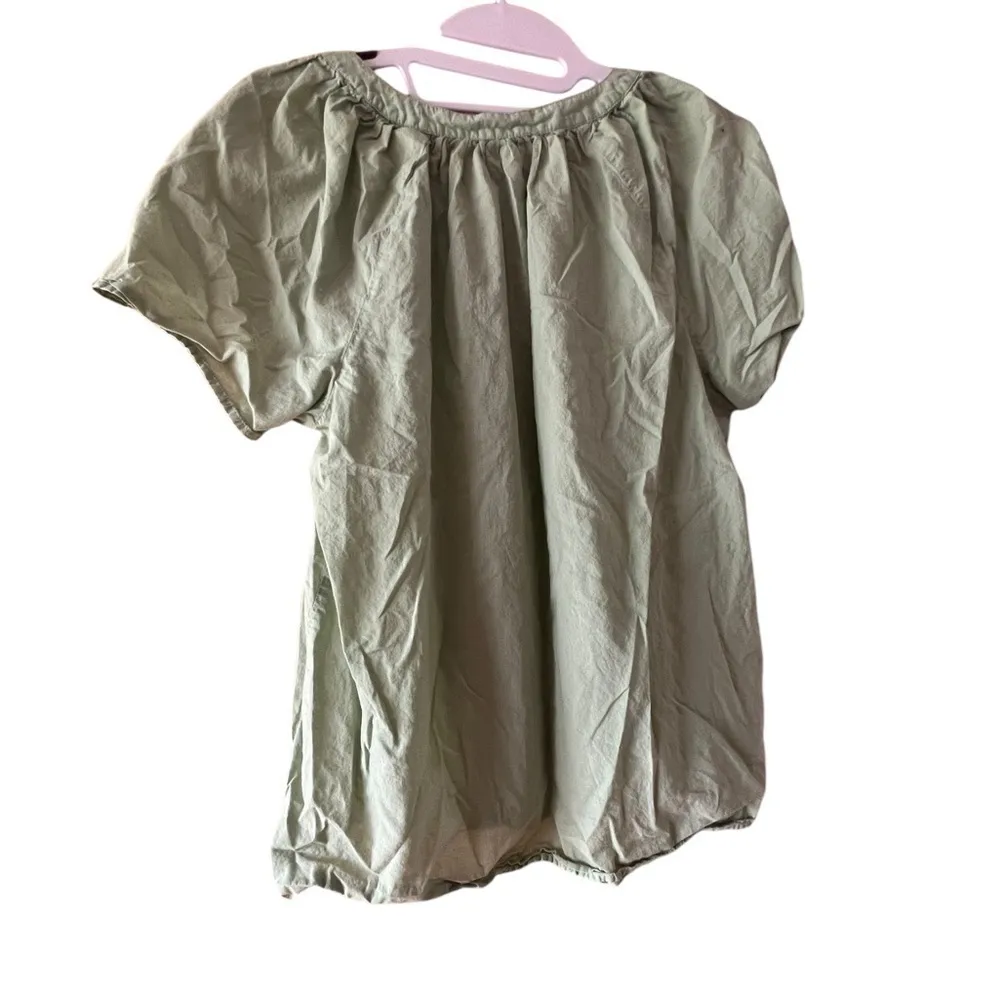 LOFT Light Green‎ Flowy Short Sleeve Tie Neck Blouse - Image 2