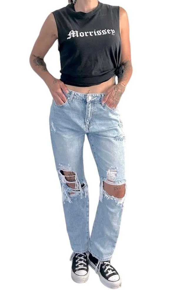 INSANE GENE High Rise Ripped Straight Jeans • Sz 25 Blue - Image 3