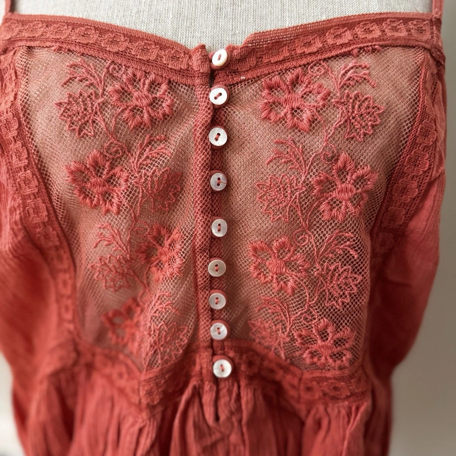 Free People Still The 1 Bodysuit Rust S Boho Lace Sheer Fairy Romantic Festival - Image 10
