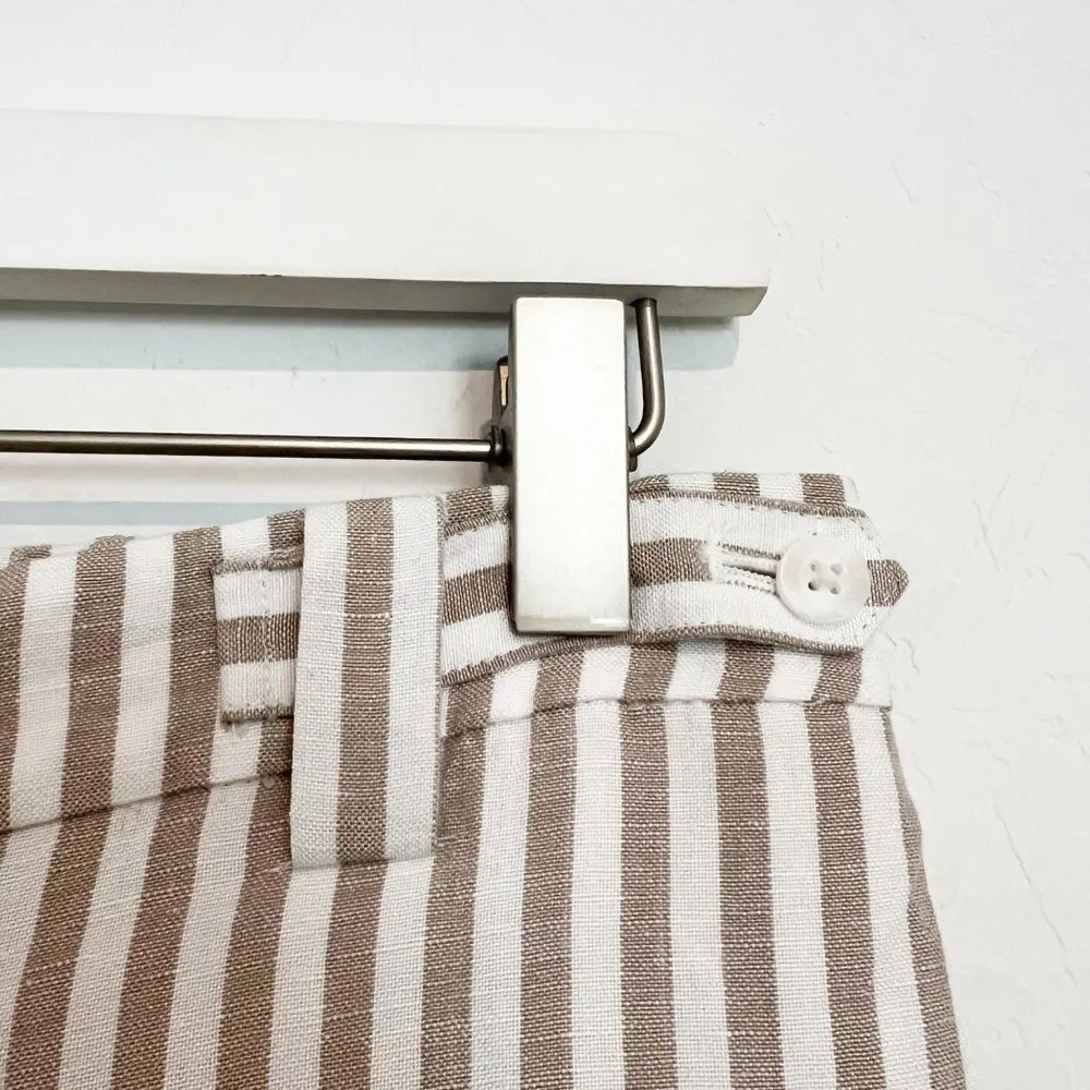 J.Jill  Linen Blend Wide Leg Cropped Stripe Pants Tan Beige Lagenlook Size 6 - Image 3