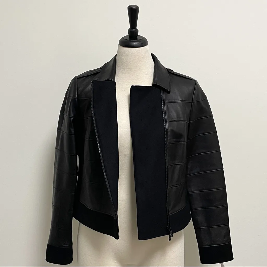 Tory Burch Black Leather Lila Jacket NWT 6 Zipper Closure Layer Seams Lined - Image 5