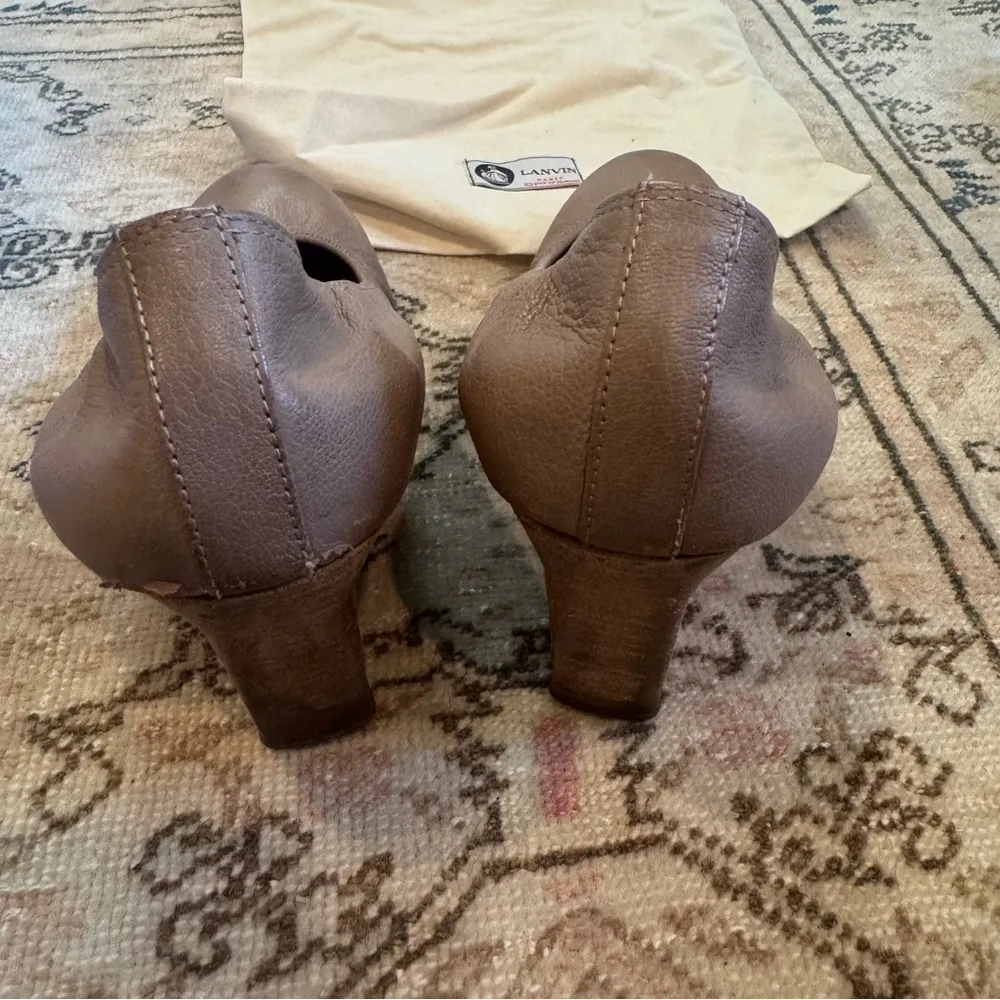 Lanvin Tan Goatskin Leather Ballerina Wedge Heels Slip On | 38.5 Size 7.5 - Image 6