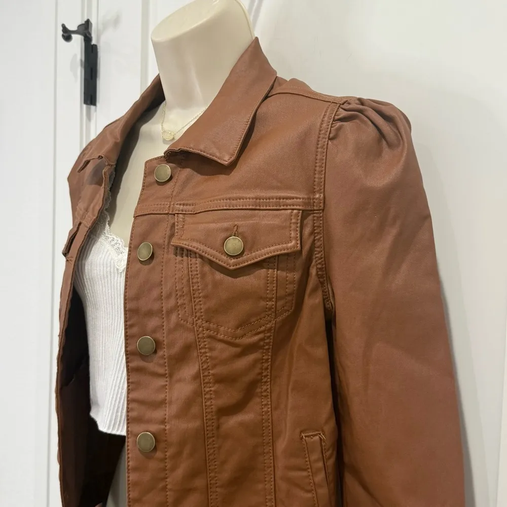 NWT Driftwood Gigi Puff Sleeve Jacket Small Faux Leather Cognac Brown - Image 6