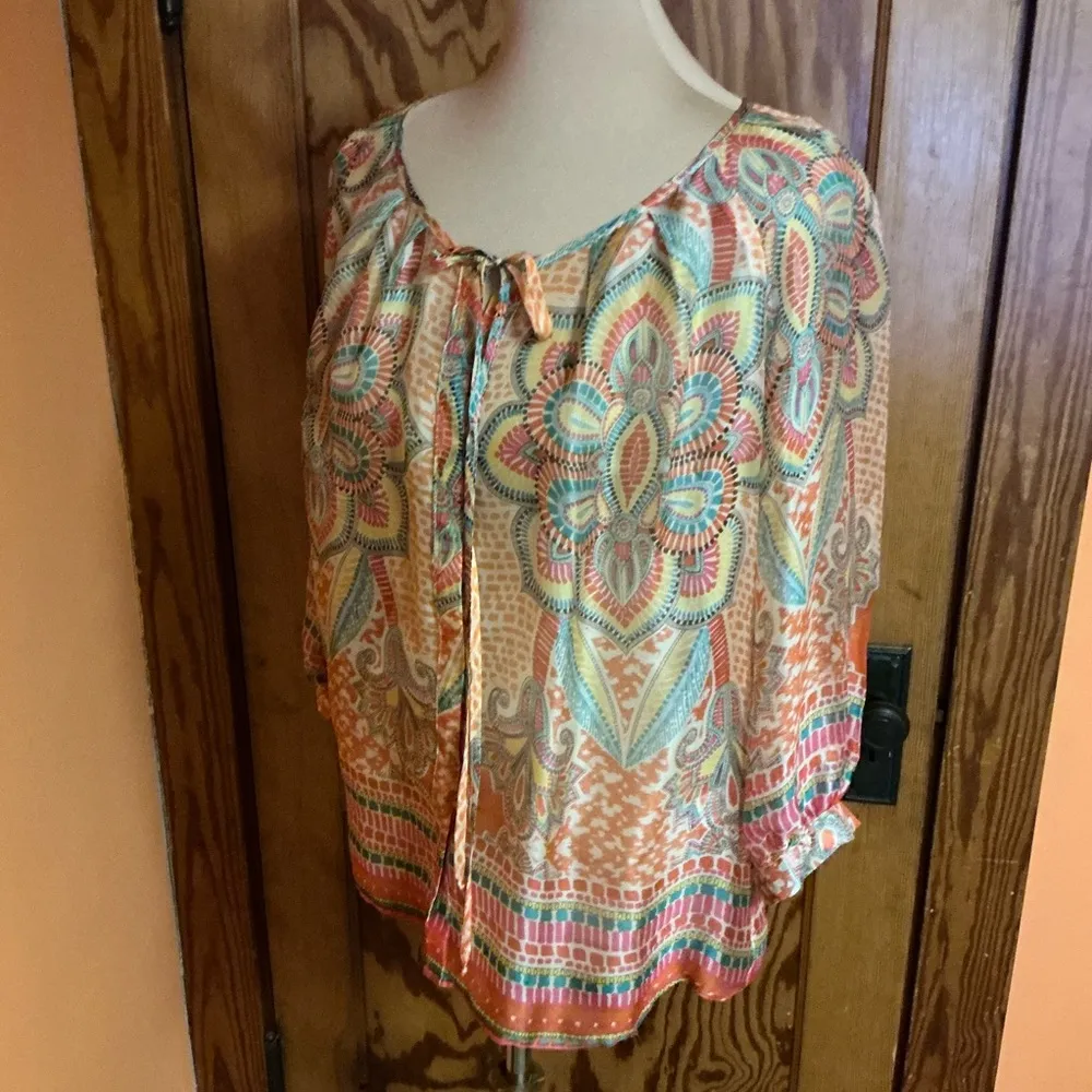 Lavender Brown Boho Colorful Silk Blouse - Image 8